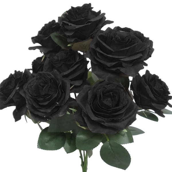 18 in. Deluxe Black Artificial Queen Rose Flower Stem Bush Bouquet (Set of 2)