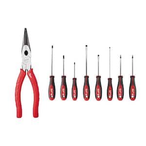 8 in. Comfort Grip Long Nose Pliers with 8-Piece Screwdriver Kit with Square