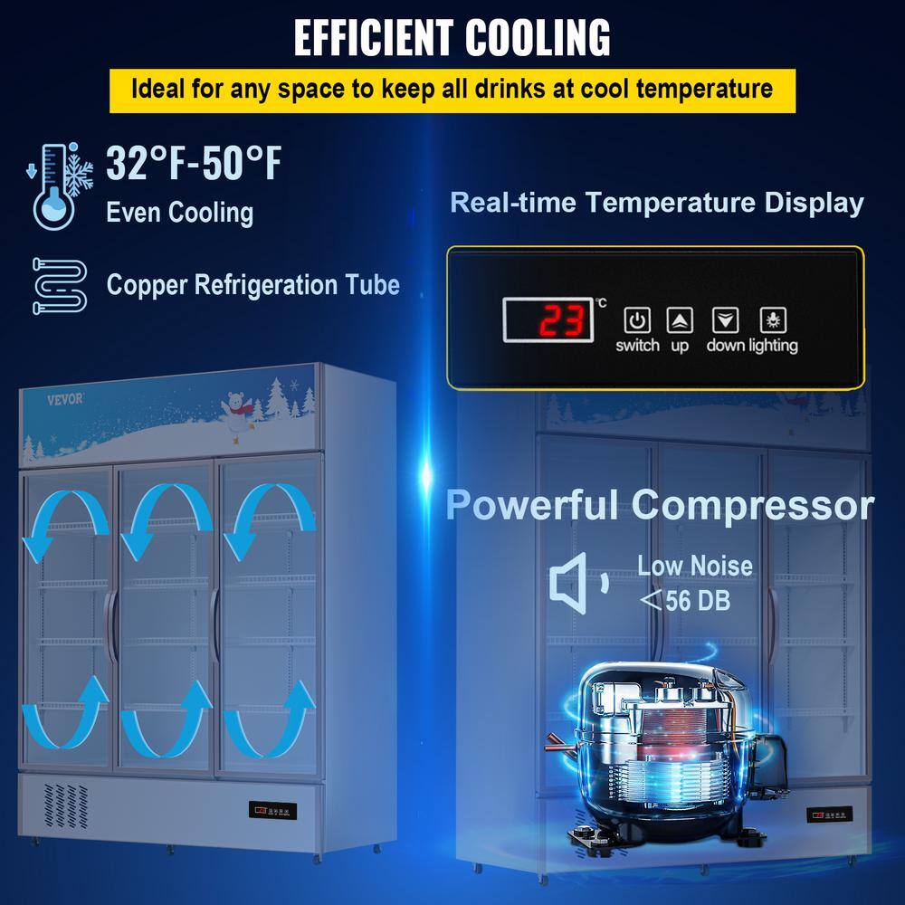 Silver Triple-Swing Glass Door Commercial Display Refrigerator