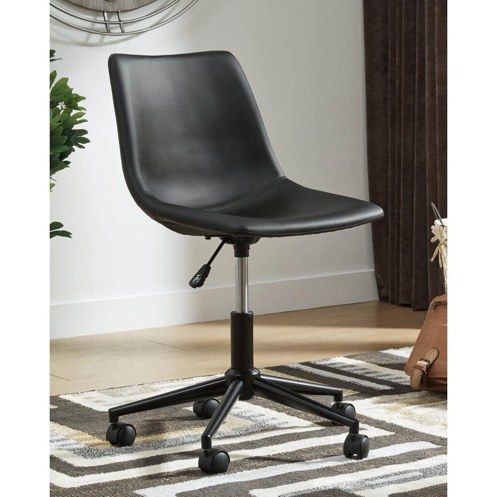 Transitional Black Faux Leather Armless Desk Chair