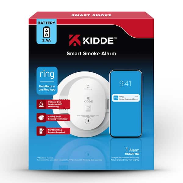 Battery Powered Ring App Enabled Smart Smoke Detector, Voice Alerts, Wire-Free Interconnect Alarm