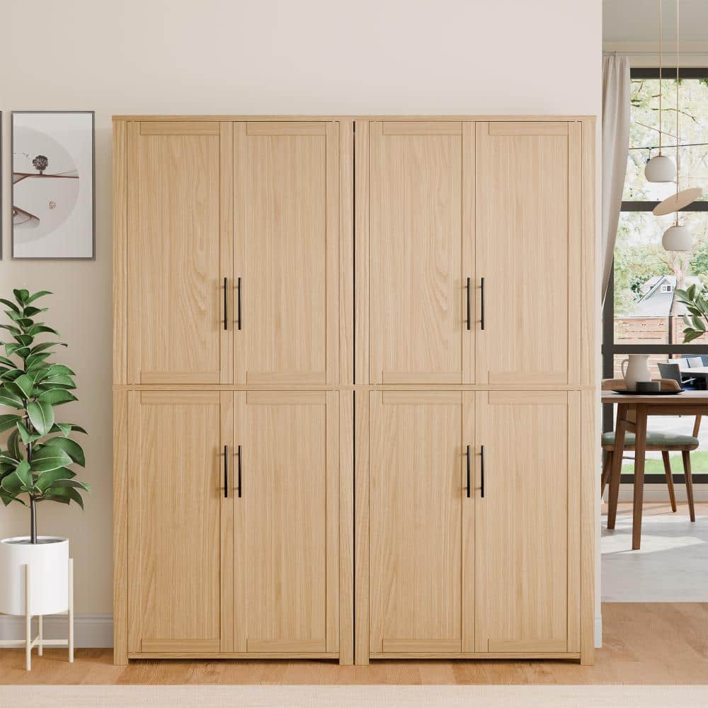 Natural Wood 67 in. Tall Storage Cabinet with Adjustable Shelves for Living Room Kitchen and Bedroom