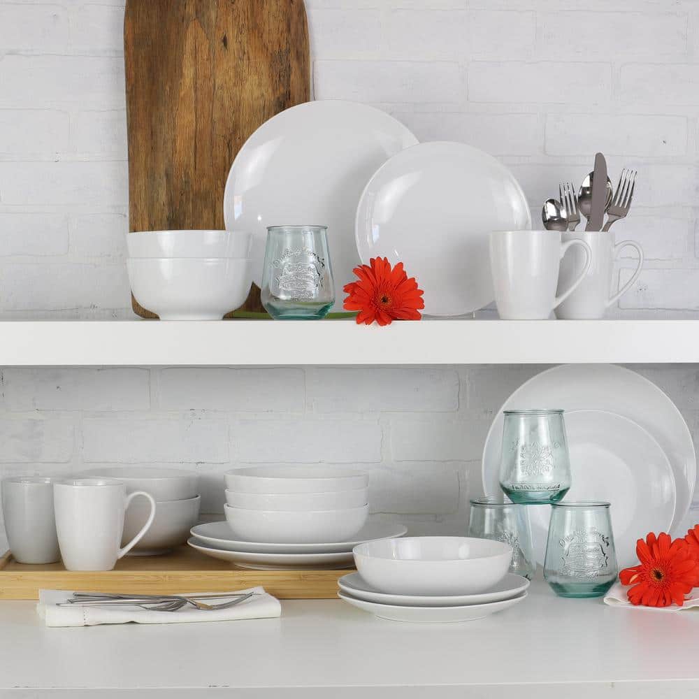 Glossy White 16-Piece Porcelain Dinnerware Set for 4