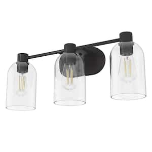 Lochemeade 22.5 in. 3 Light Noble Bronze Vanity Light with Clear Seeded Glass Shades Bathroom Light