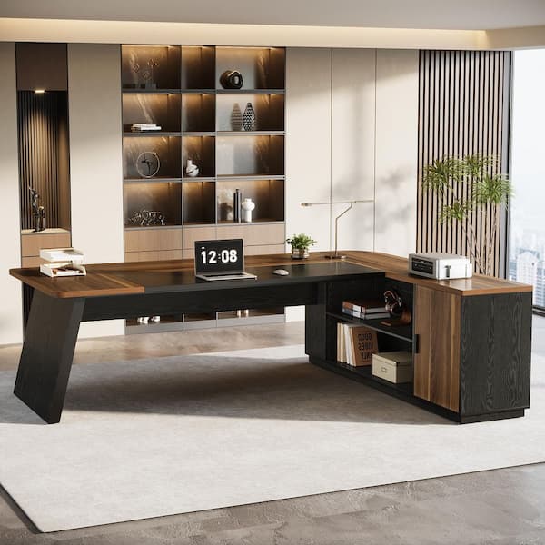 TRIBESIGNS WAY TO ORIGIN Halseey 79 in. L Shaped Walnut and Black