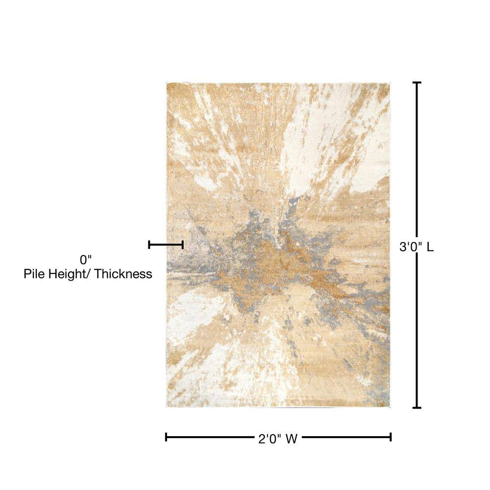 Reversible Gold Abstract Synthetic 25" Rectangular Rug