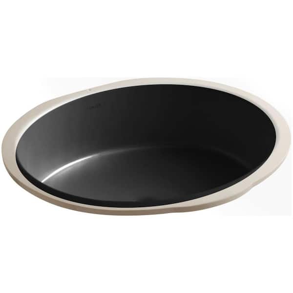 KOHLER Verticyl Oval Vitreous China Undermount Bathroom Sink in Black Black with Overflow Drain