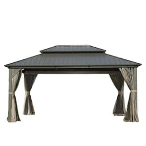 10 ft. x 14 ft. Aluminum Metal Hardtop Gazebo with Galvanized Steel Double Roof Canopy Permanent Pavilion for Patio