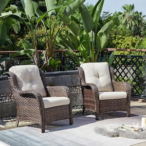 Carolina Brown Wicker Patio Outdoor Chair with Beige Cushions (2-Pack)