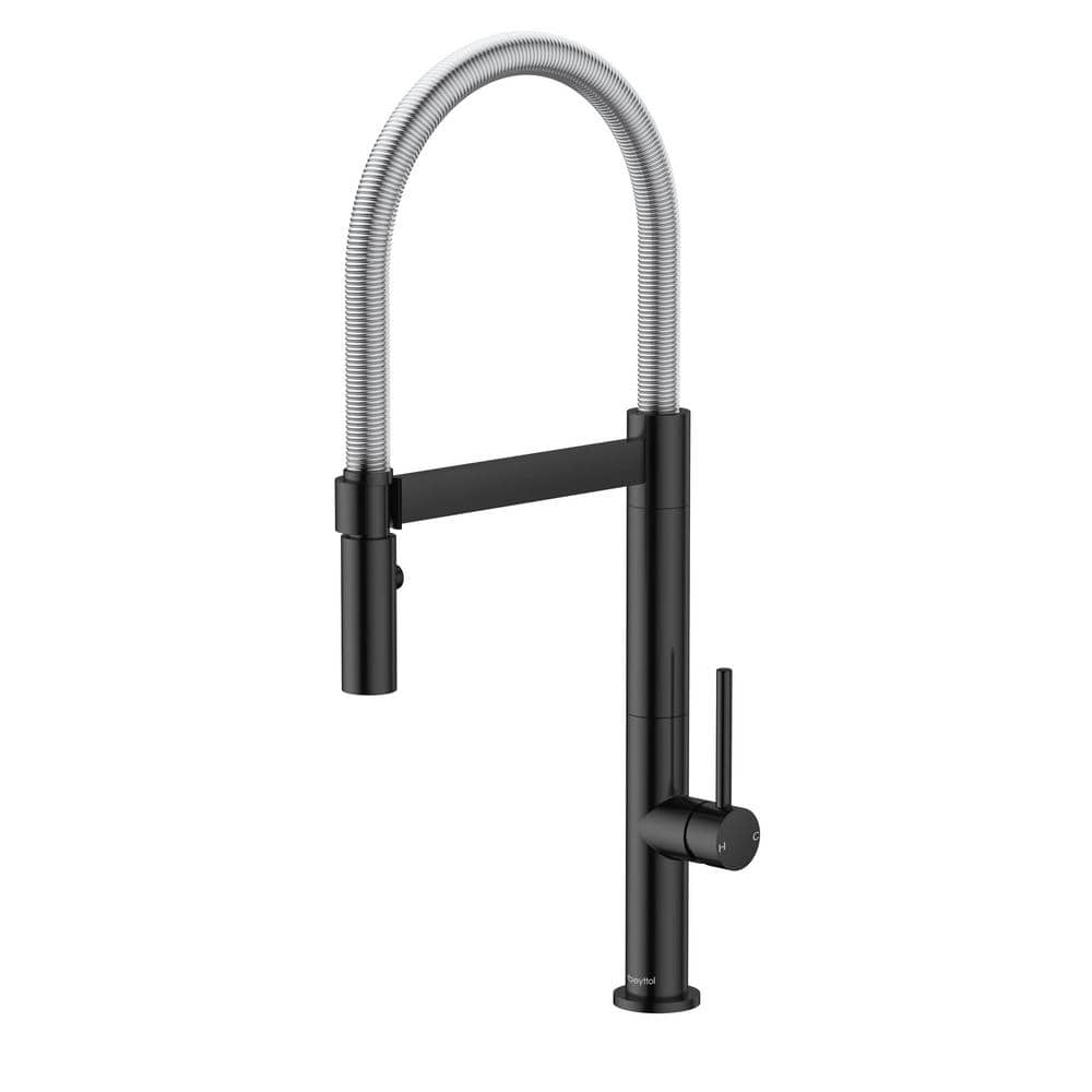 FLG Single Handle Pull Out Sprayer Kitchen Faucet 1 Hole Commercial   Matte Black Pull Out Kitchen Faucets Ad 0014 Mb 64 1000 