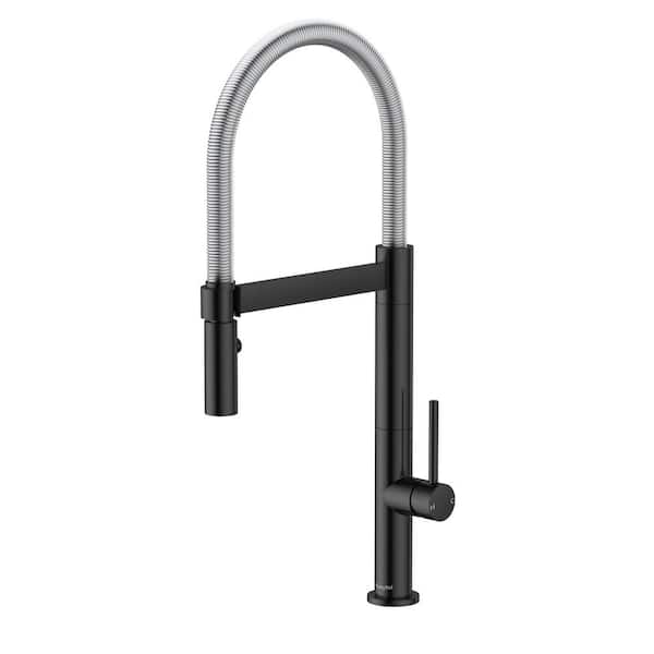 FLG Single Handle Pull Out Sprayer Kitchen Faucet 1 Hole Commercial Brass Kitchen Sink Faucets with Sprayer in Matte Black