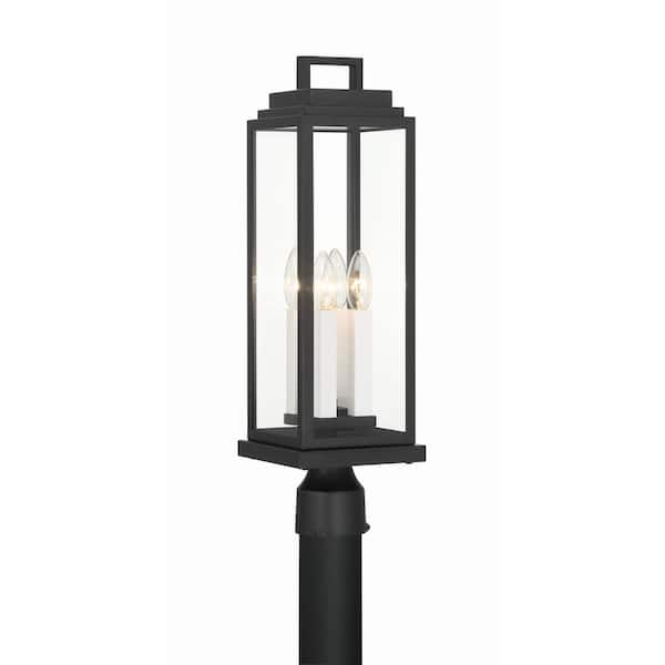 Crystorama Aspen 4-Light Matte Black Steel Outdoor Weather Resistant Post Light with No Bulbs Included