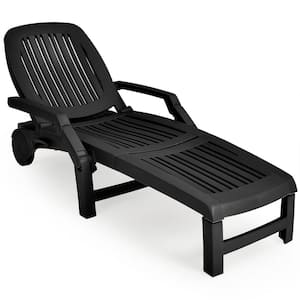 Black Adjustable Patio Sun Outdoor Chaise Lounge Weather Resistant with Wheels