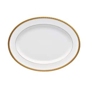 Charlotta Gold/White Porcelain Oval Platter 14 in.