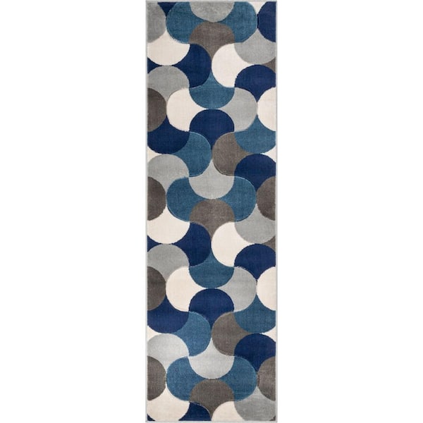 Blue 2 ft. 7 in. x 7 ft. 3 in. Good Vibes Helena Modern Geometric Runner Area Rug