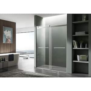 Kahn 60 in. W x 76 in. H Sliding Frameless Shower Door/Enclosure in Brushed Nickel with Clear Glass