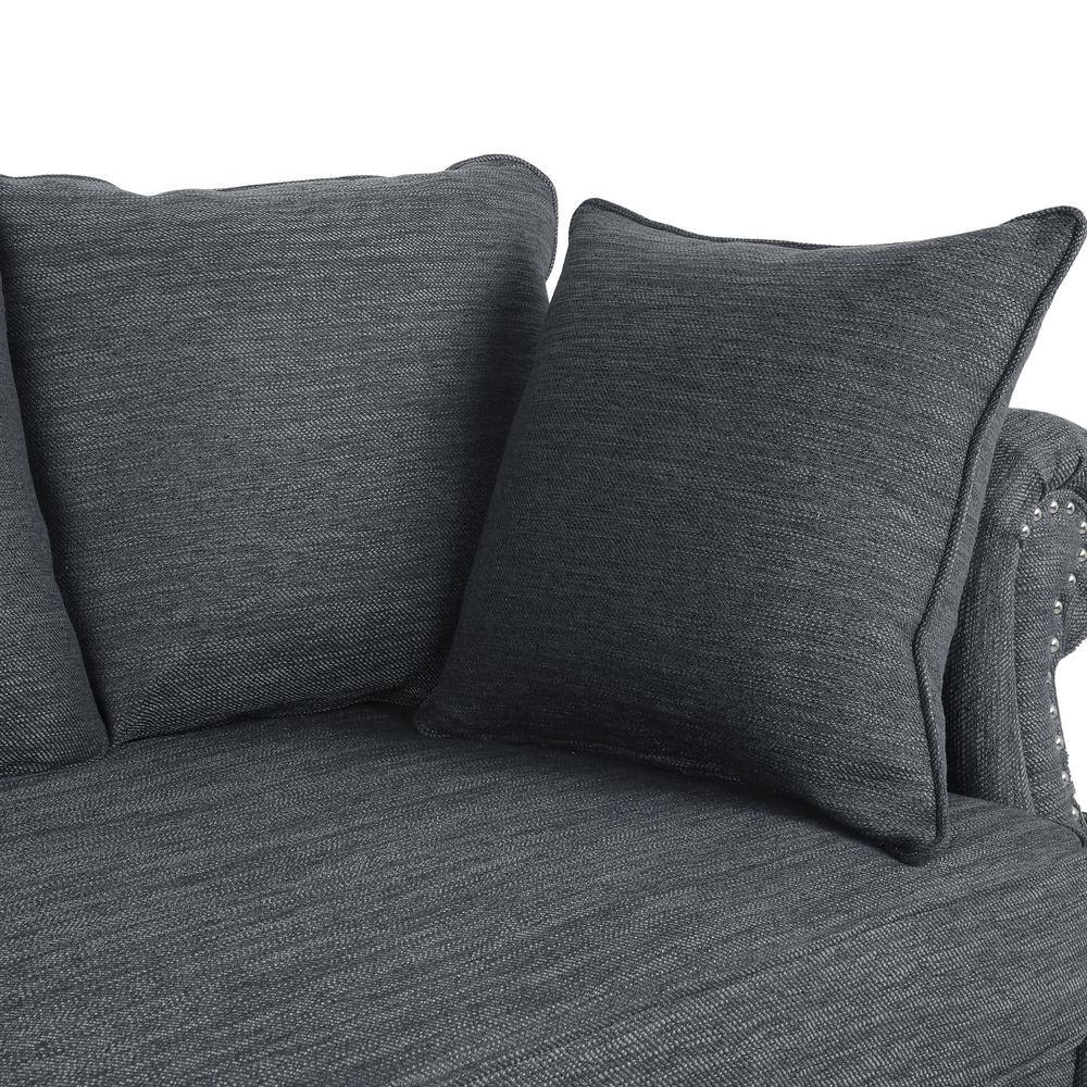 Charcoal Tufted Fabric Lawson Sofa with Nailhead Trim