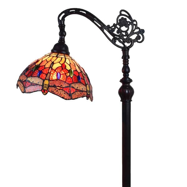 Amora Lighting 62 in. Tiffany Style Dragonfly Reading Floor Lamp