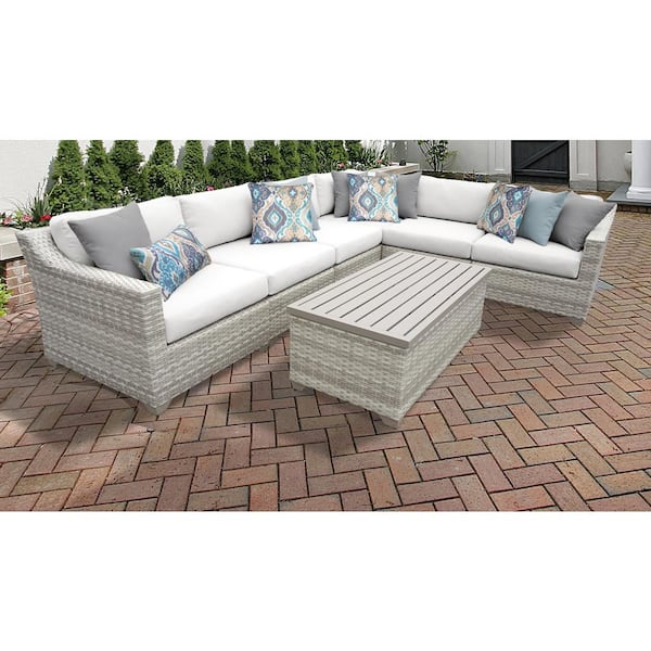 TK CLASSICS Fairmont 7-Piece Wicker Outdoor Sectional Seating Group with White Cushions