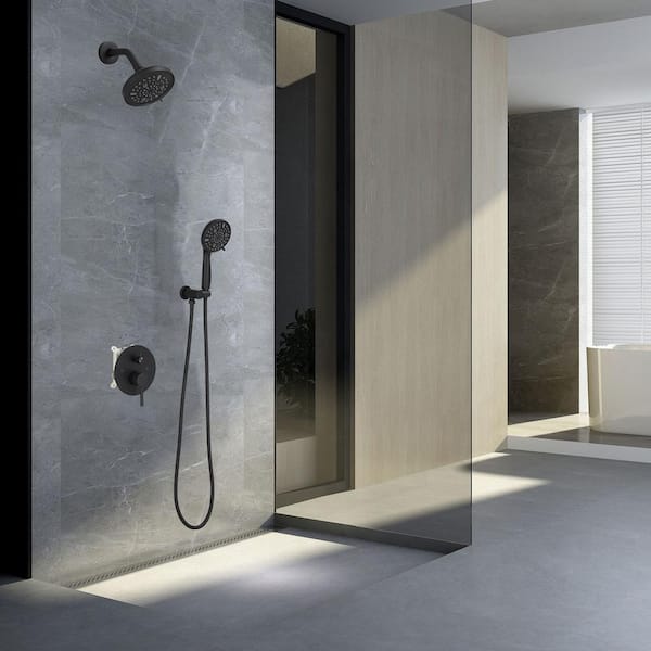 Single Handle 5-Spray Round Shower Faucet 2.5 Gpm with Detachable Handheld Shower in Matte Black (Valve Included)