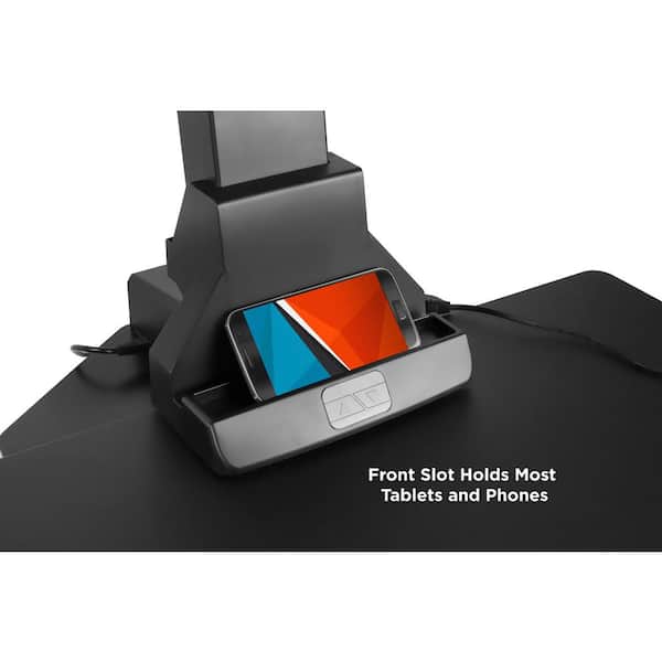 Black Electric Standing Desk Converter Mount-It Motorized Sit Stand Desk with Single Monitor Mount and iPhone/Tablet Slot MI-7951 Ergonomic Height Adjustable Workstation 