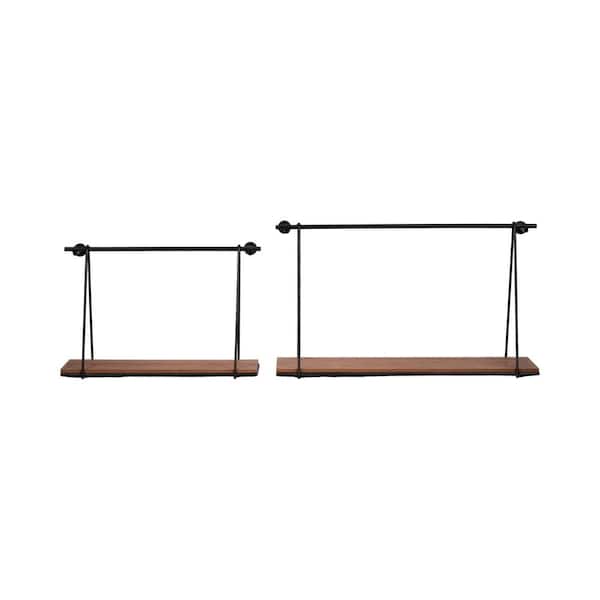 24 in. x 7 in. Brown Round Wood Swing Like Decorative Accent Wall Shelf (Set of 2)