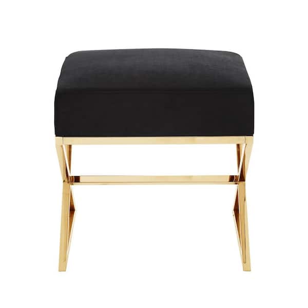 HomeRoots Black Velvet Square Standard 18L x 18W x 18H Ottoman
