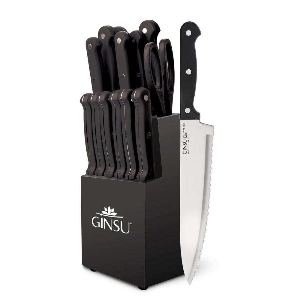 Ginsu Kiso Dishwasher Safe 18pc Knife Block Set Black, 6 - Harris