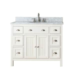 Hamilton 43 in. W x 22 in. D x 35 in. H Vanity in French White with Marble Vanity Top in Carrera White with White Basin