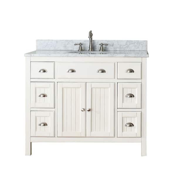 Avanity Hamilton 43 in. W x 22 in. D x 35 in. H Vanity in French White with Marble Vanity Top in Carrera White with White Basin
