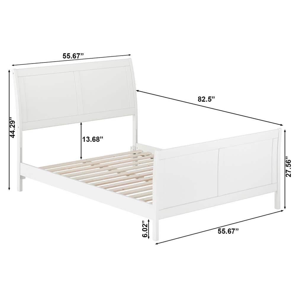 Portland White Solid Wood Full Platform Bed with Headboard