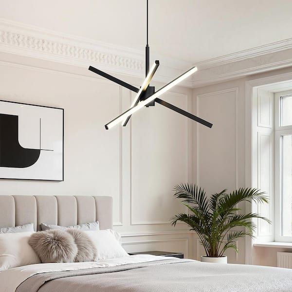 3-Light Black Modern Sputnik LED Chandelier Ceiling Pendant Light, Dimmable Remote Control Light for Dining Room