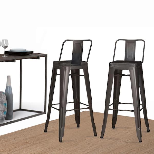 Rayne 30 in. H Grey Gun Metal Metal Bar Stool (Set of 2)