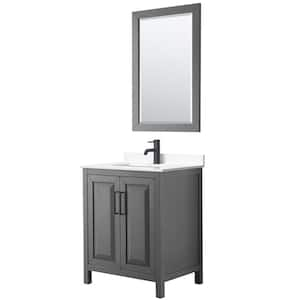 Daria 30 in. W x 22 in. D x 35.75 in. H Single Bath Vanity in Dark Gray with White Cultured Marble Top and 24 in. Mirror