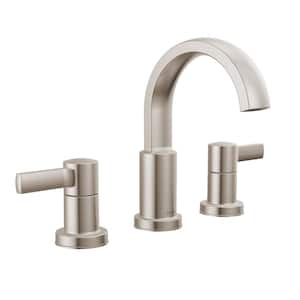 Albion 8 in. Widespread Double Handle Bathroom Faucet with Drain Kit Included in Spotshield Brushed Nickel