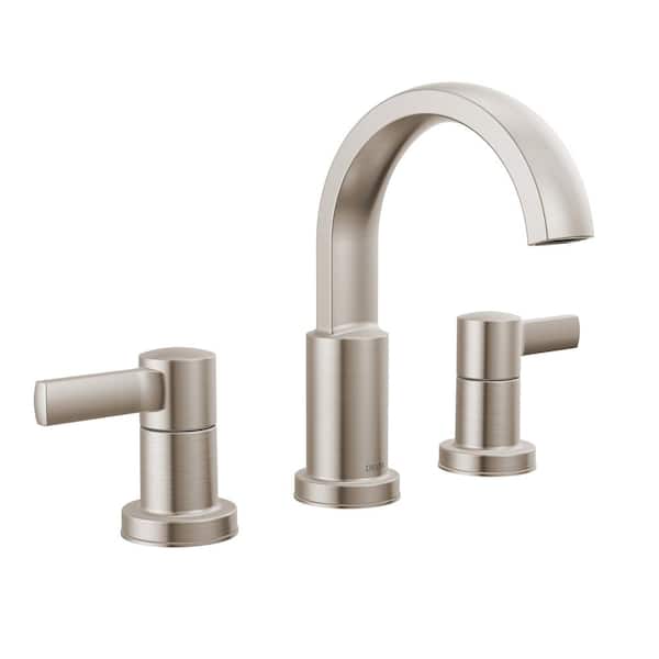 Delta Albion 8 in. Widespread Double Handle Bathroom Faucet with Drain Kit Included in Spotshield Brushed Nickel