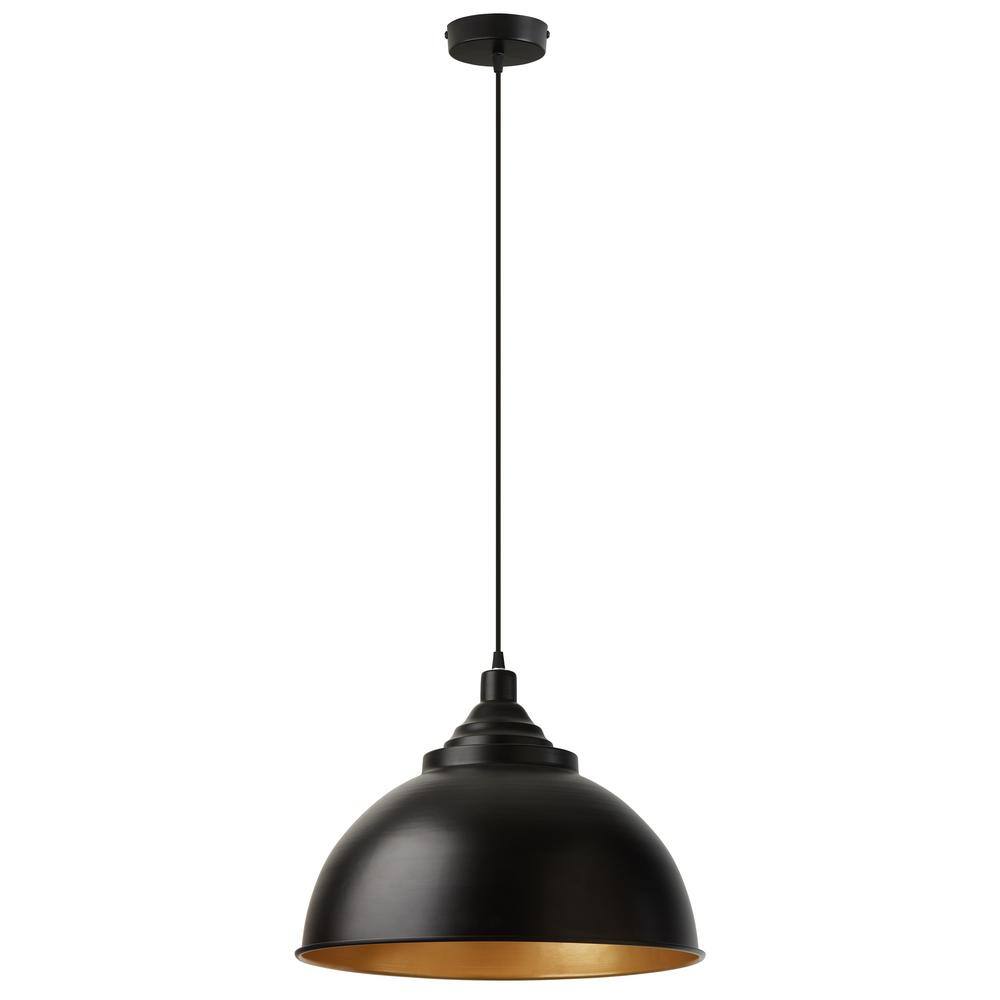 River of Goods Simone 1-Light Black Hanging Pendant with Metal Dome ...