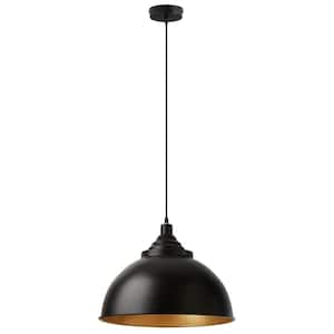 Simone 1-Light Black Hanging Pendant with Metal Dome Shaded