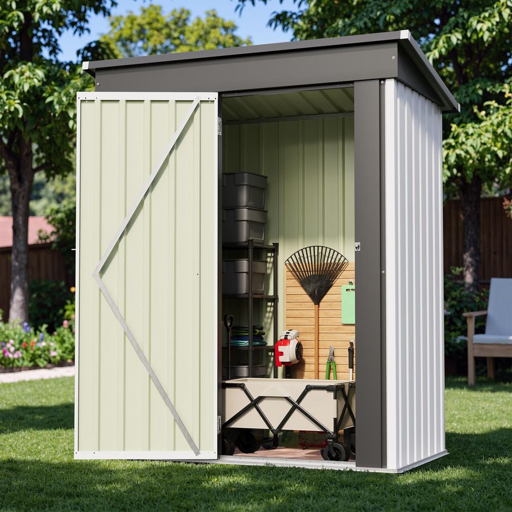5 ft. W x 3 ft. D Outdoor Storage White Metal Shed with Sloping Roof and Lockable Door (16 sq. ft.) price history on PriceWatchPro