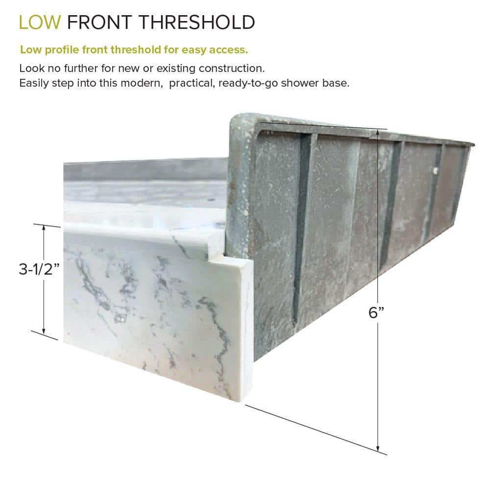 60'' White Pre-Tiled Rectangular Shower Base with Center Drain
