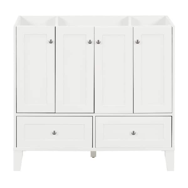 35.5 in. Solid Wood Frame Bath Vanity Cabinet without Top in White with 4-Soft Closing Doors and 2-Drawers