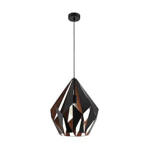 Carlton 1 15.13 in. W x 72 in. H 1-Light Black and Copper Pendant Light with Metal Shade