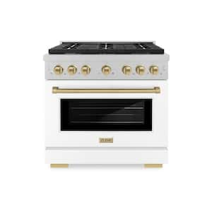 Paramount 36in. 6-Burner Dual Fuel Range with Convection Oven in Fingerprint Resistant Stainless, Matte White and Bronze