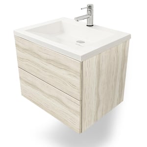 Air Wall Mount 25 in. W x 19 in. D x 20 in. H Single Sink Floating Bath Vanity in Light Oak W/White Cultured Marble Top