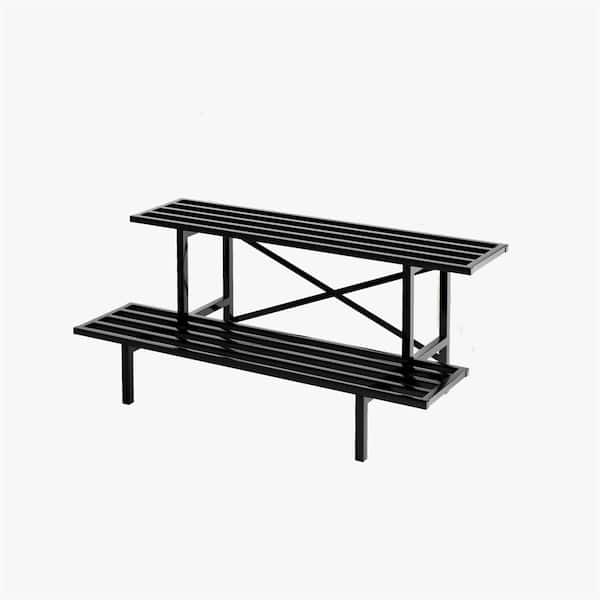 2-Tier Black Metal Plant Stand for Indoor Outdoor (35.43 in. H L x 17.5 in. W x 14 in. H), 440 lbs. Capacity