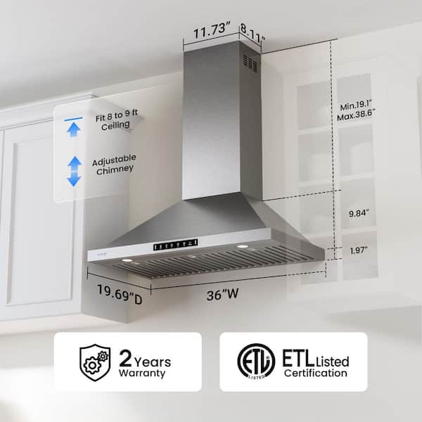 Reviews for VIKIO 36 in. 900 CFM Wall Mount Ducted Range Hood in