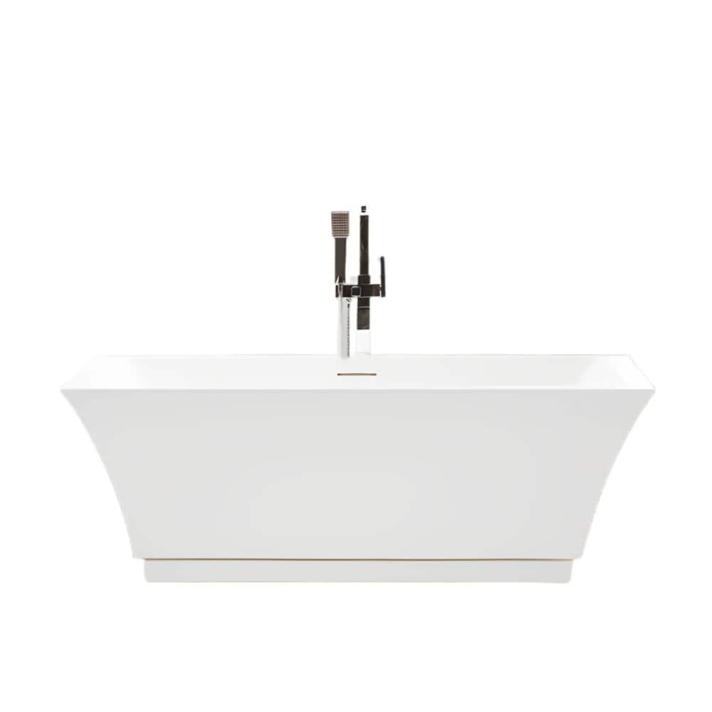 Vanity Art 59" White Acrylic Freestanding Bathtub with Center Drain