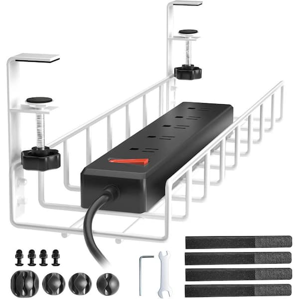 Under Desk Cable Management Tray White No Drill Clamp Wire Organizer for Office Home No Damage to Desk