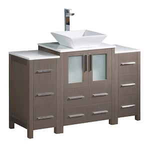 Torino 48 in. Bath Vanity in Gray Oak with Glass Stone Vanity Top in White with White Basin and 2 Side Cabinets