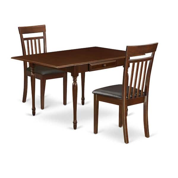 3-Piece Mahogany Finish Solid Wood Top with Dropleaf Dining Table Set